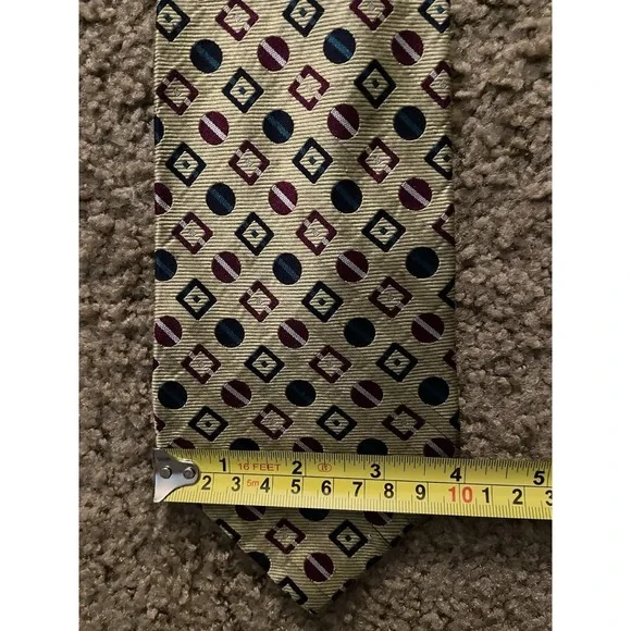 Priatti Neckwear Tie Gold Green Purple Diamond Circle AOP Pattern 100% Silk JBHS - Picture 4 of 4